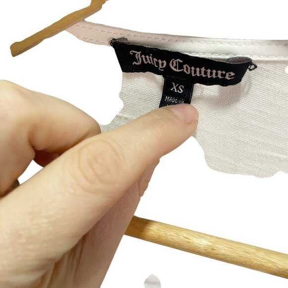 Juicy Couture Blouse White Embroidered Flowy Peplum Ruffle Tunic Sz XS - Picture 4 of 4